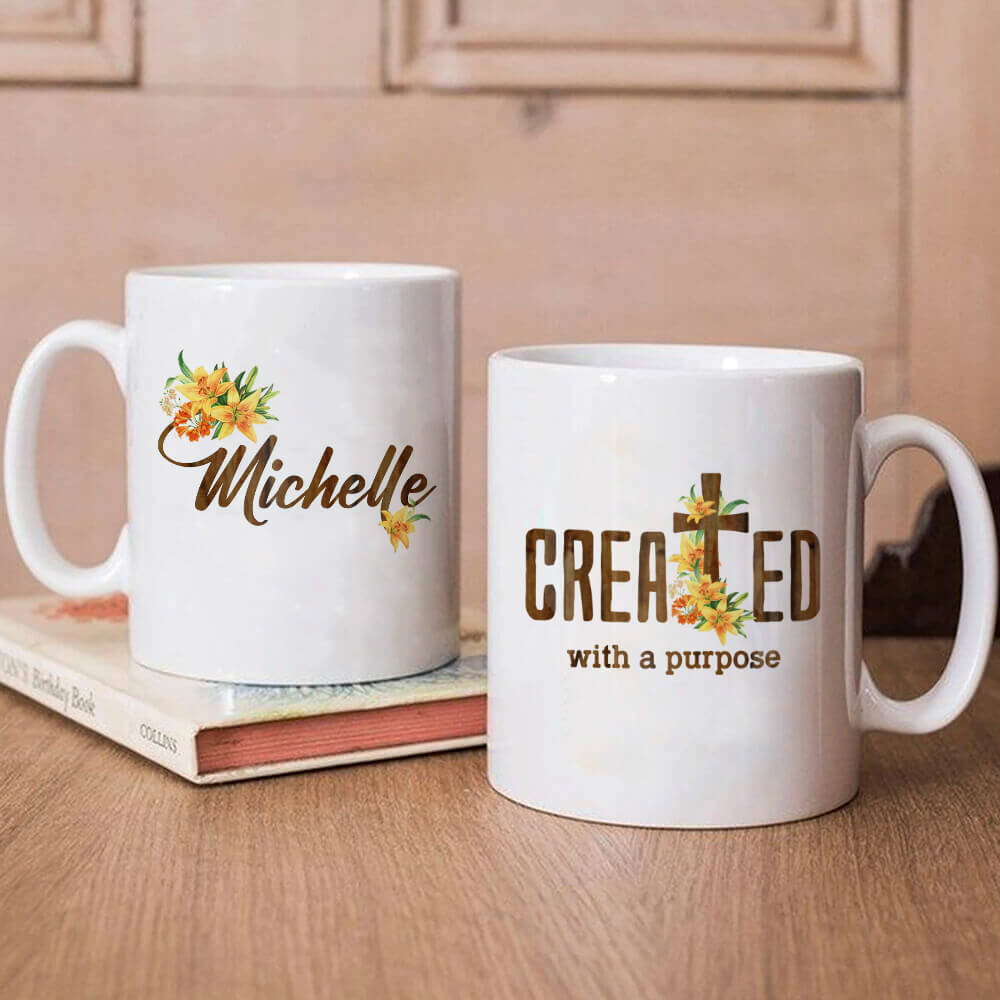 Created with A Purpose Personalized Christian Mugs for Mom Grandma Aunt Sister Wife Friends Coworkers 11oz Unifury