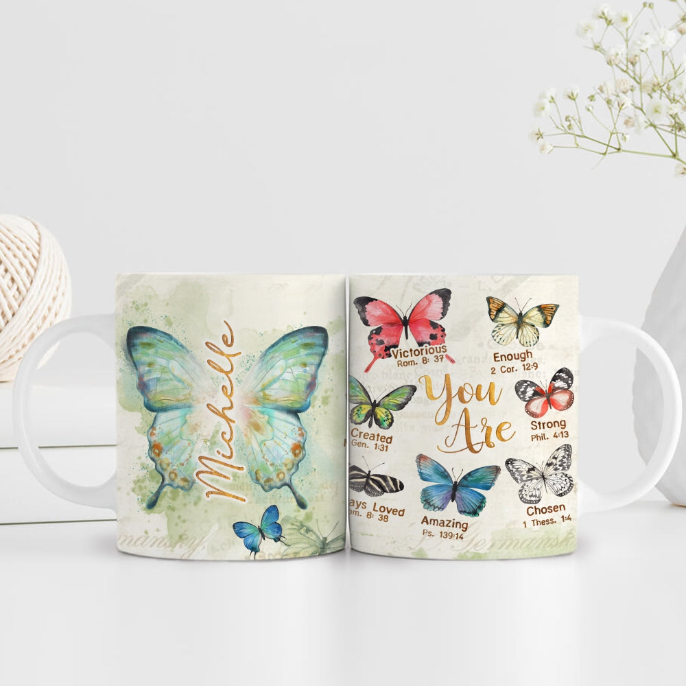 Personalized Christian Edge to Edge Coffee Mugs For Women - Bible Verse Mug - Religious Tea Cup - Inspirational Mug For Mom Grandma Aunt Sister Wife Friends Coworkers - Butterfly