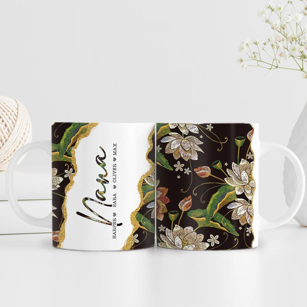 Personalized Grandma Edge to Edge Coffee Mugs - Best Grandma Gifts - Mugs With Grandkids&#39; Names - Grandma Mugs From Granddaughter Grandson - Mother&#39;s Day Gifts For Grandma Grandmother - Floral Mugs For Women