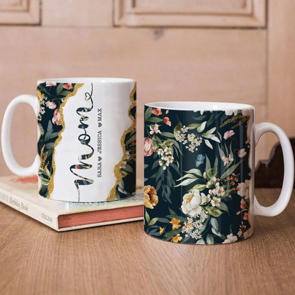 Personalized Mom Edge to Edge Floral Coffee Mugs 11oz Unifury