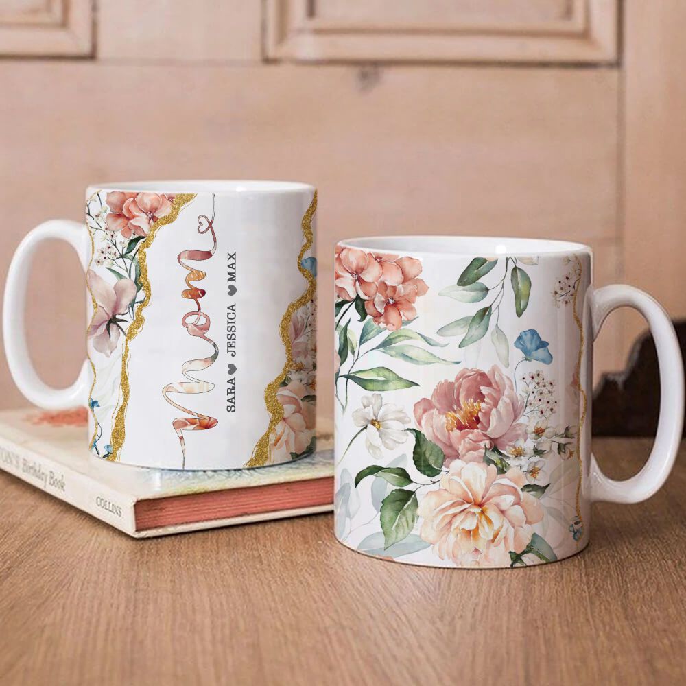 Personalized Mom Coffee Mug - Best Gift For Mom - Floral Coffee Mugs For Women - Floral Mug - Unique Coffee Mug For Mom Mother - Mug For Her Women - Birthday Gifts For Mom - Edge to Edge coffee mug