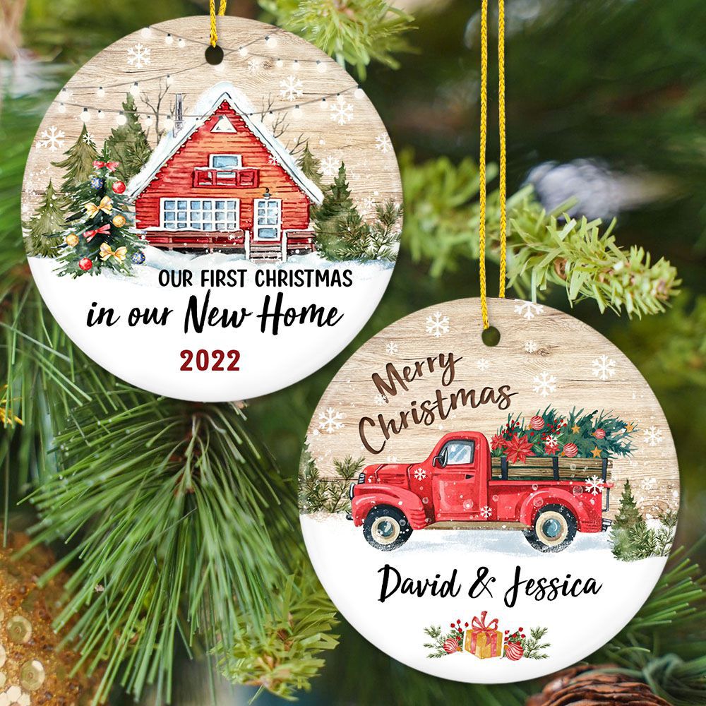 Personalized New Home Ceramic Ornament Gifts - Our first Christmas in our New Home - Custom Name &amp; Year