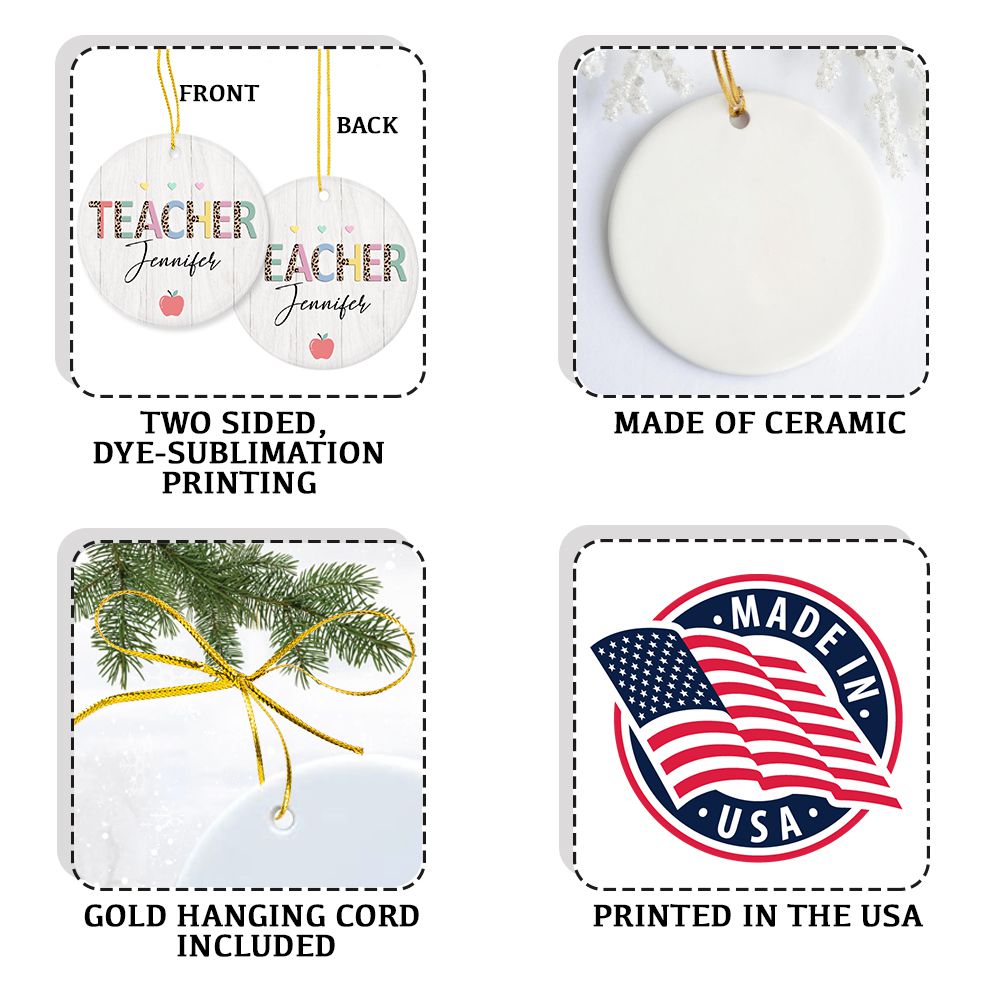 Personalized Teacher Ceramic Ornament Gifts - Water Color - Custom Name