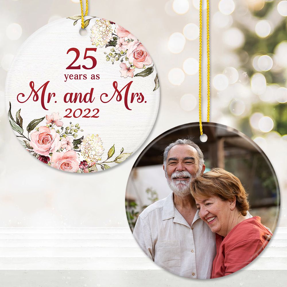 Personalized Couple Anniversary Ceramic Ornament Gifts - 25 Years As Mr. and Mrs - Custom Photo &amp; Year