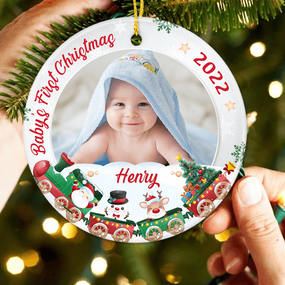 Personalized Baby First Christmas Ceramic Ornament Gifts - Custom Photo, Name &amp; Year