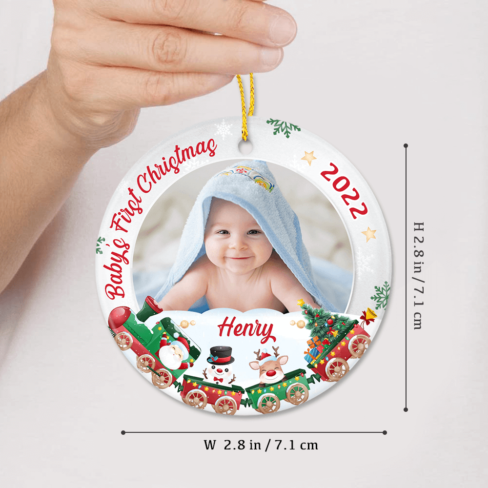 Personalized Baby First Christmas Ceramic Ornament Gifts - Custom Photo, Name &amp; Year