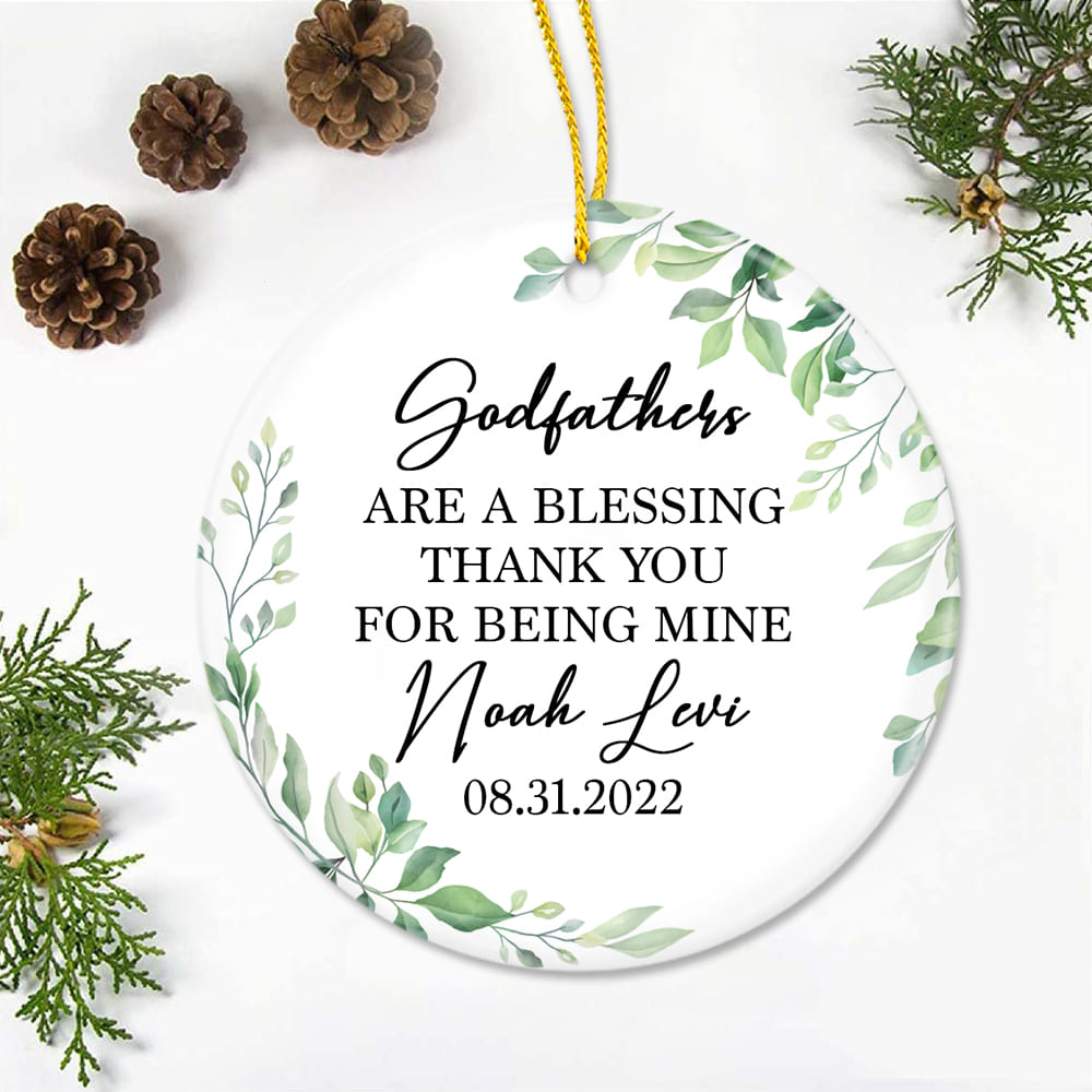 Personalized Godfather Ceramic Ornament Gifts - Thank you for being mine - Custom Names &amp; Date
