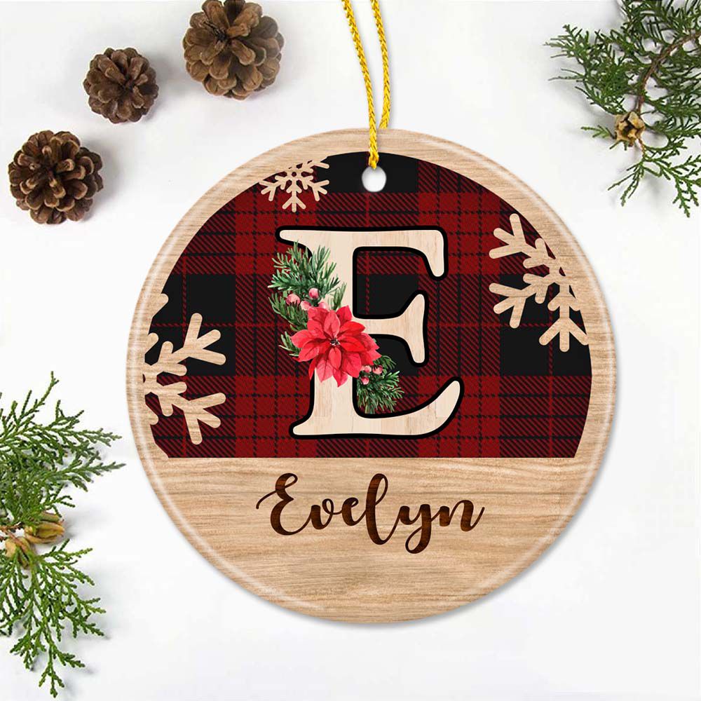 Personalized Christmas Ceramic Ornament Gifts with Custom Name - Style Buffalo Plaid