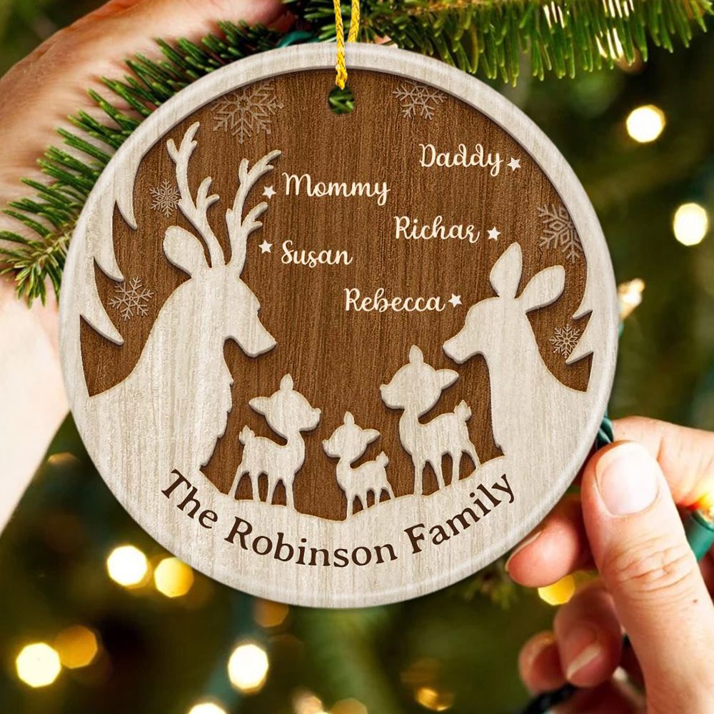 Personalized Christmas Ceramic Ornament gifts for family -  Family deer custom names