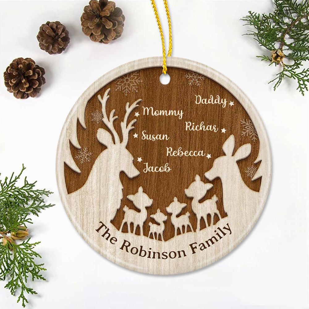Personalized Christmas Ceramic Ornament gifts for family -  Family deer custom names