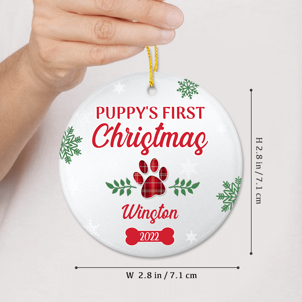 Personalized Dog First Christmas Ceramic Ornament Gifts - Custom Name, Photo &amp; Year