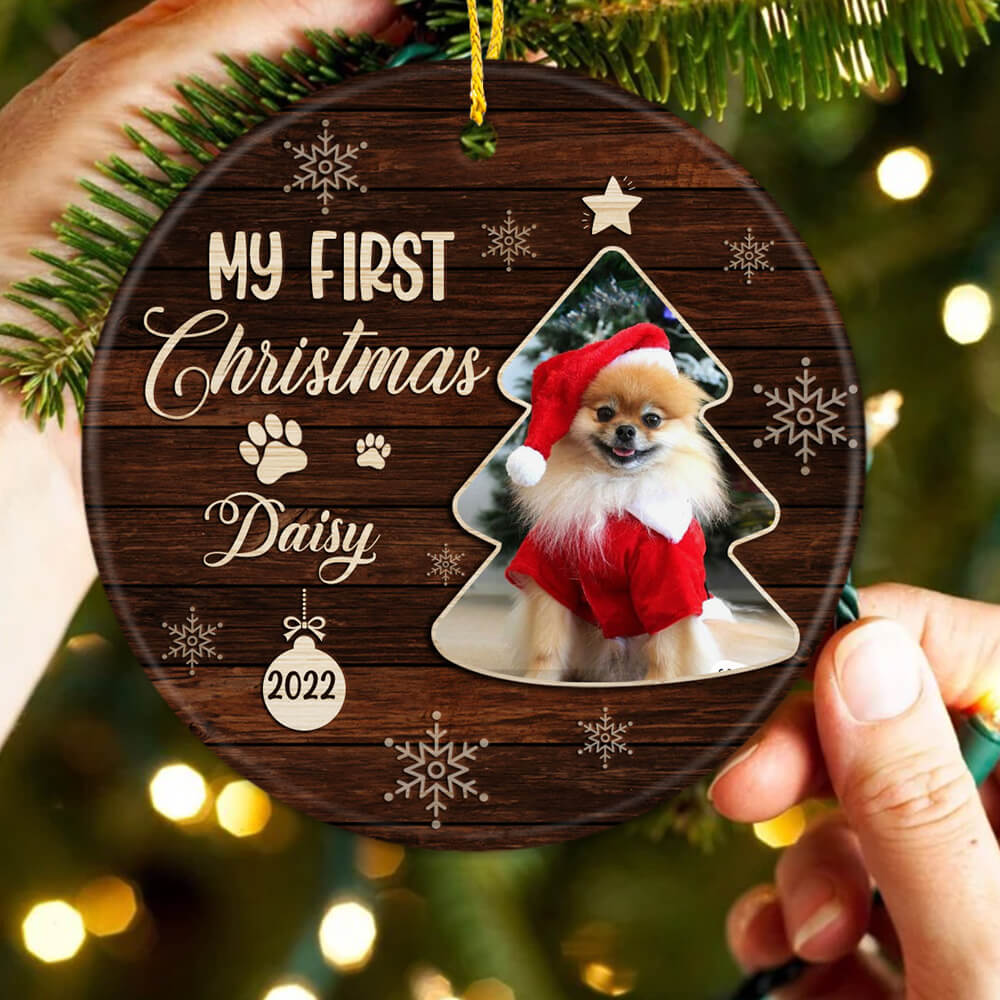 Personalized Christmas Ceramic Ornament gifts - Dog cat first Christmas - Custom Photo