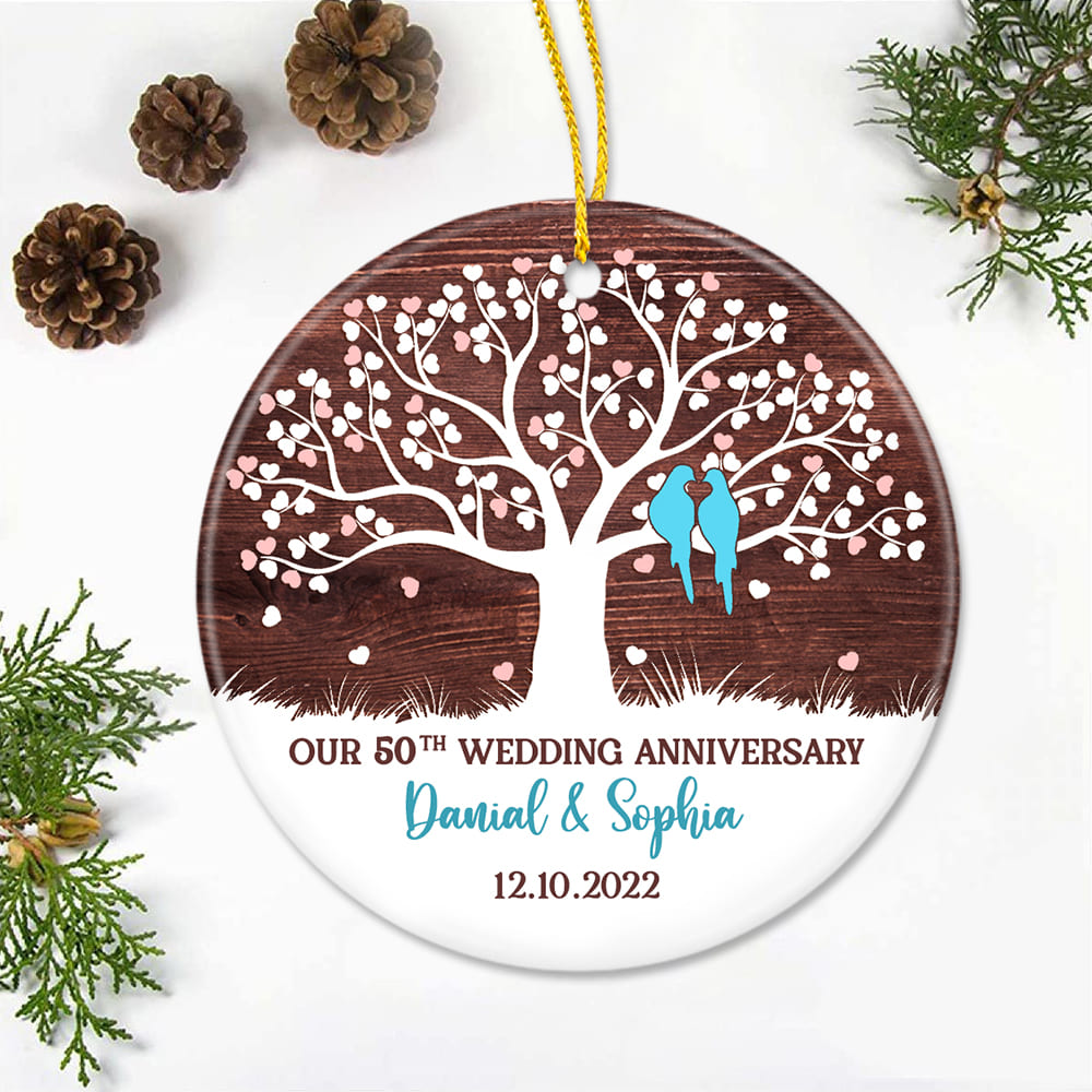 Personalized 50th Wedding Anniversary Ceramic Ornament Gifts - Tree - Custom Name &amp; Date