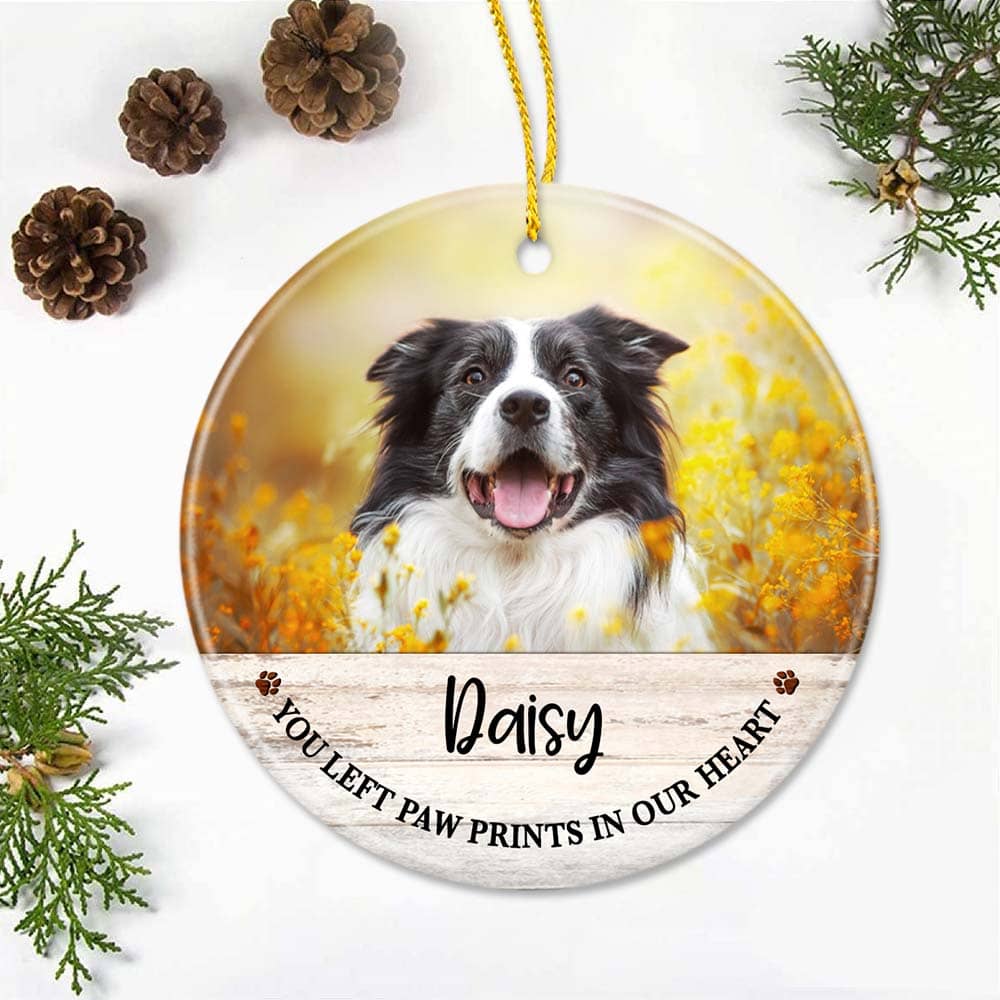Personalized Memorial Christmas Ceramic Ornament gifts for dog cat lovers - You left paw prints