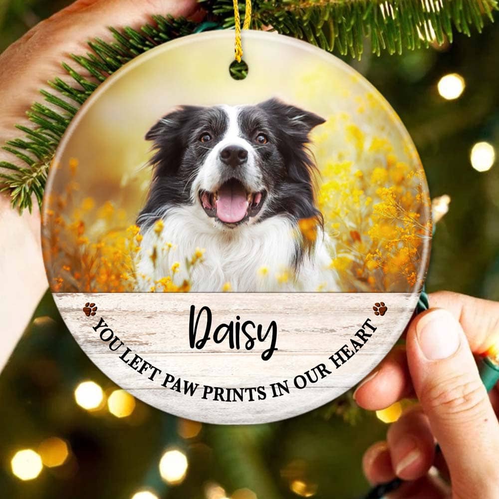 Personalized Memorial Christmas Ceramic Ornament gifts for dog cat lovers - You left paw prints