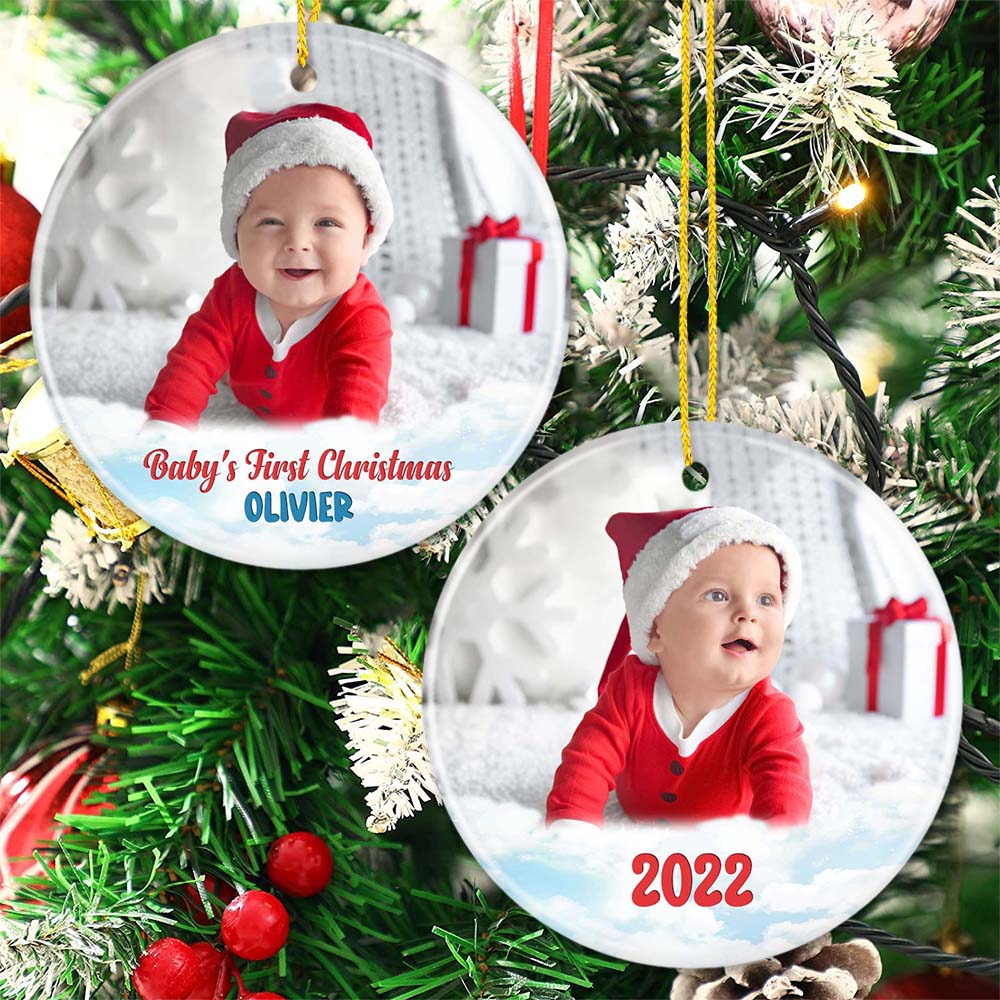 Personalized Christmas Ceramic Ornament gifts - Baby&#39;s First Christmas - Custom Name - Custom Photo