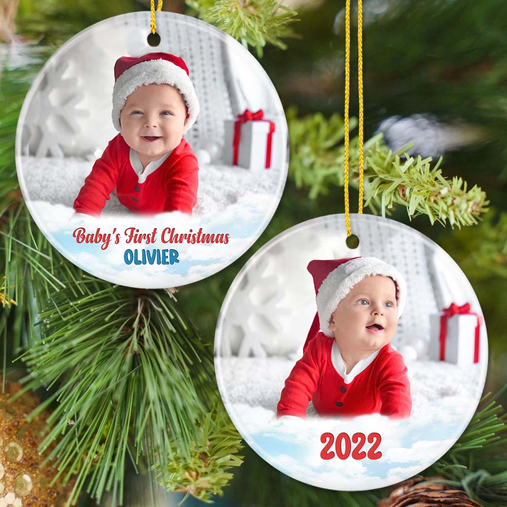Personalized Christmas Ceramic Ornament gifts - Baby&#39;s First Christmas - Custom Name - Custom Photo