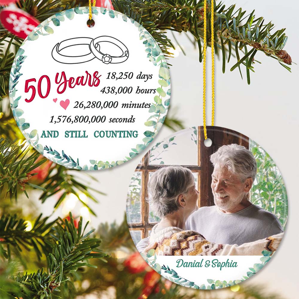 Personalized 50 Years Anniversary Ceramic Ornament Gifts with Custom Name &amp; Photo - And Still Counting