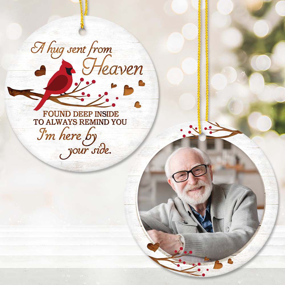 Personalized Christmas Memorial Ceramic Ornament gifts for lost loved one with custom photo - A hug sent from Heaven