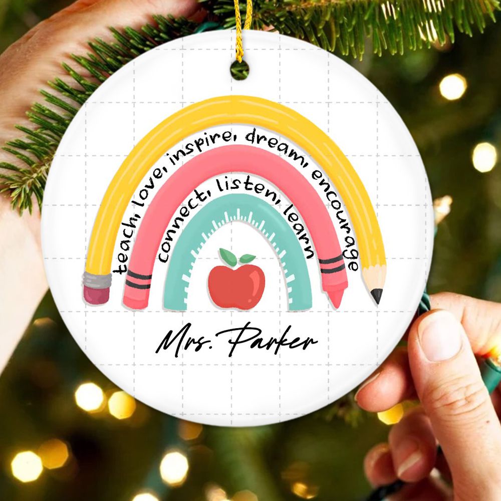 Personalized Christmas Ceramic Ornament gifts for teacher - Pencil rainbow