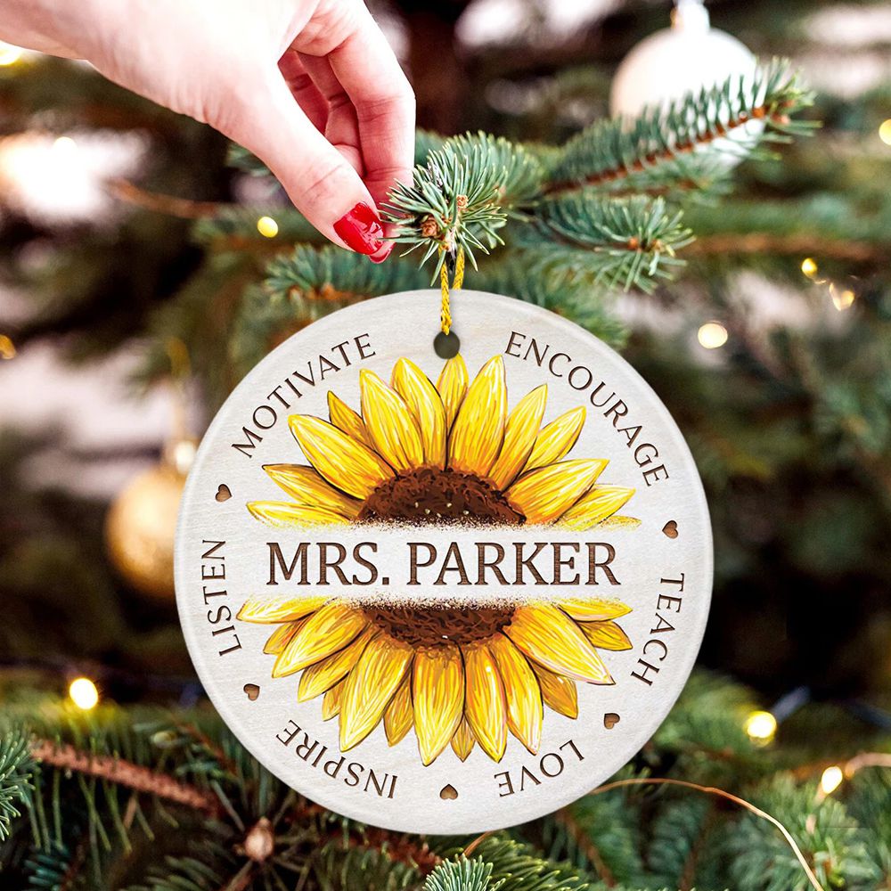 Personalized Christmas Ceramic Ornament gifts for teacher - Custom Name - Sunflower
