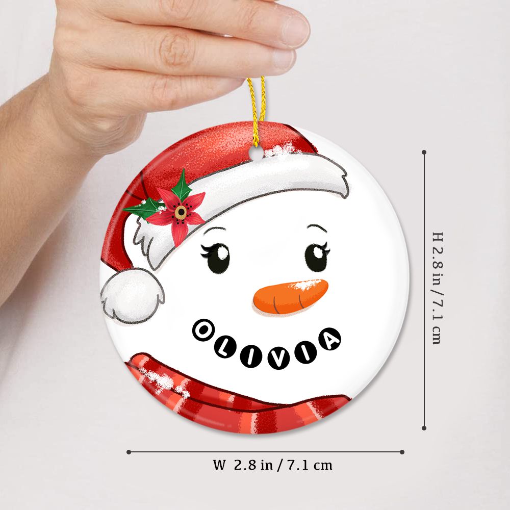 Personalized First Christmas Ceramic Ornament Gifts - Red Baby Snowman Face - Custom Name
