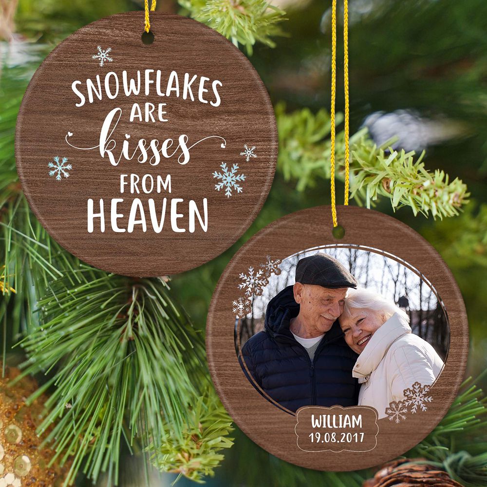 Personalized Memorial Christmas Ceramic Ornament gifts - Snowflakes are kisses from heaven