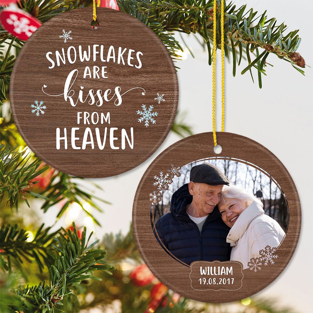 Personalized Memorial Christmas Ceramic Ornament gifts - Snowflakes are kisses from heaven