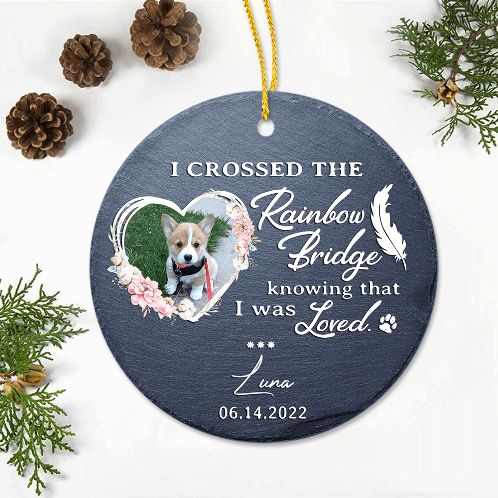 Personalized Christmas Dog Cat Memorial Ceramic Ornament with custom photo, name &amp; date