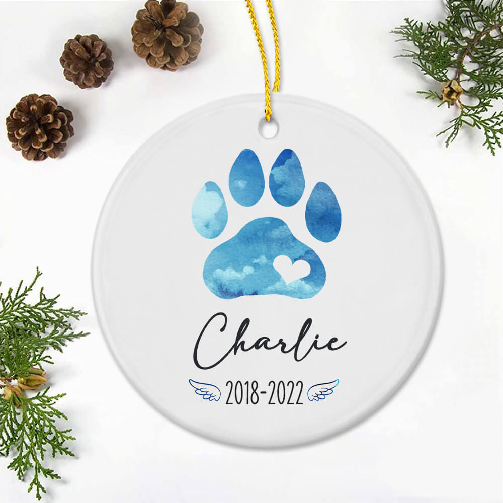 Personalized Memorial Ceramic Ornament Gifts for dog cat lovers - Paw print - Custom Name, Year