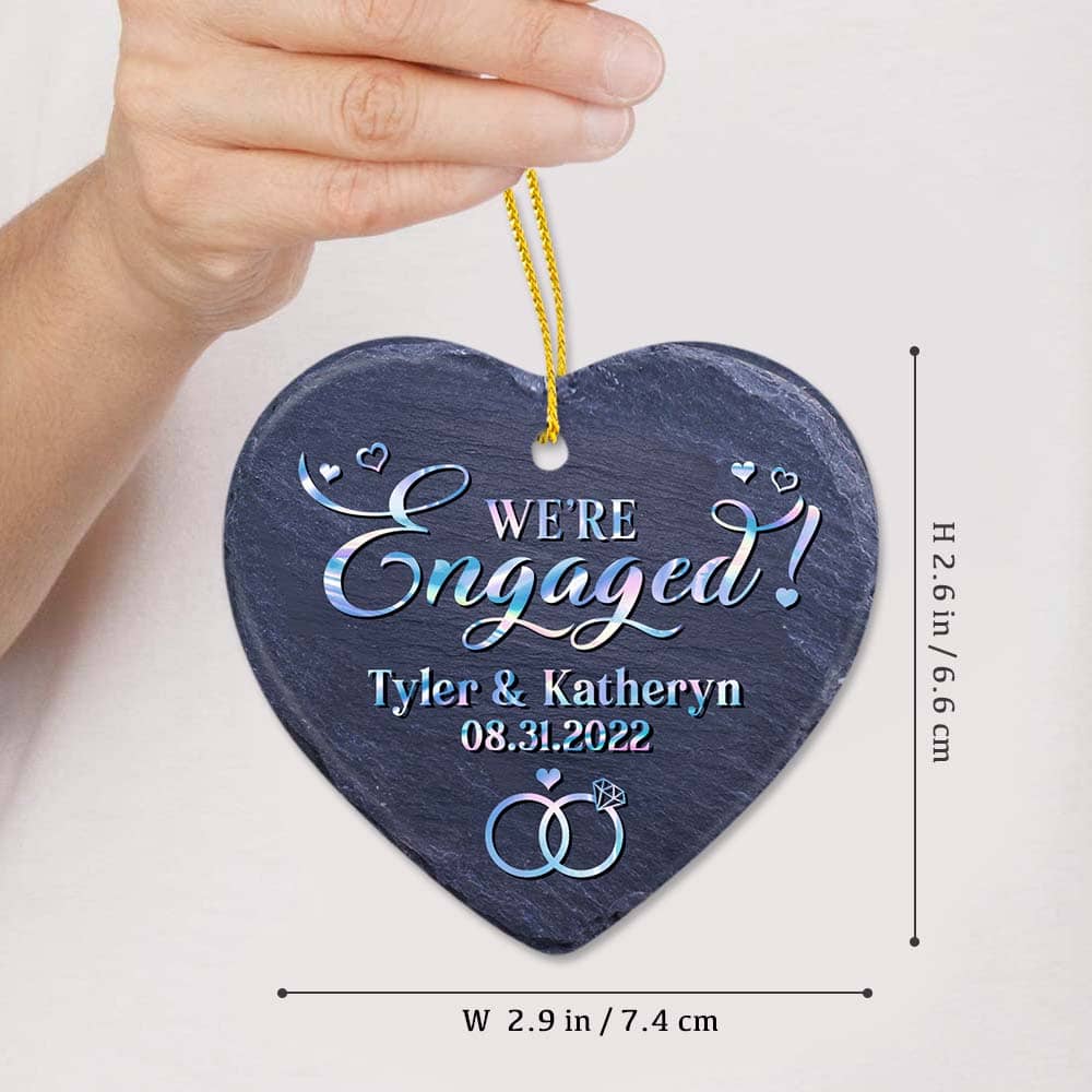 Personalized Engagement Christmas Ceramic Ornament gifts - Custom Name &amp; Date