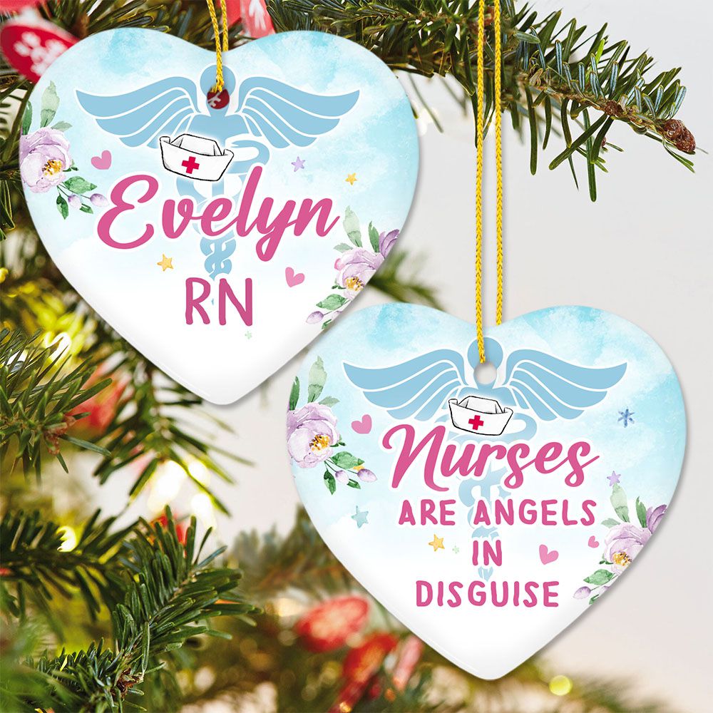 Personalized Nurse Ceramic Ornament Gifts - Nurses Are Angels In Disguise - Custom Name