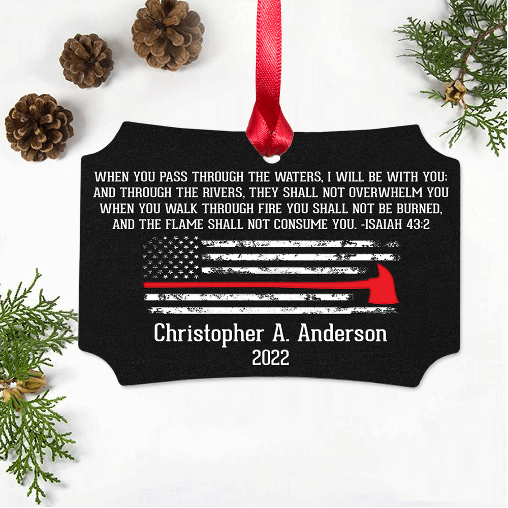 Personalized Scalloped Aluminum Ornament gifts for Firefighter - Custom Name, Year