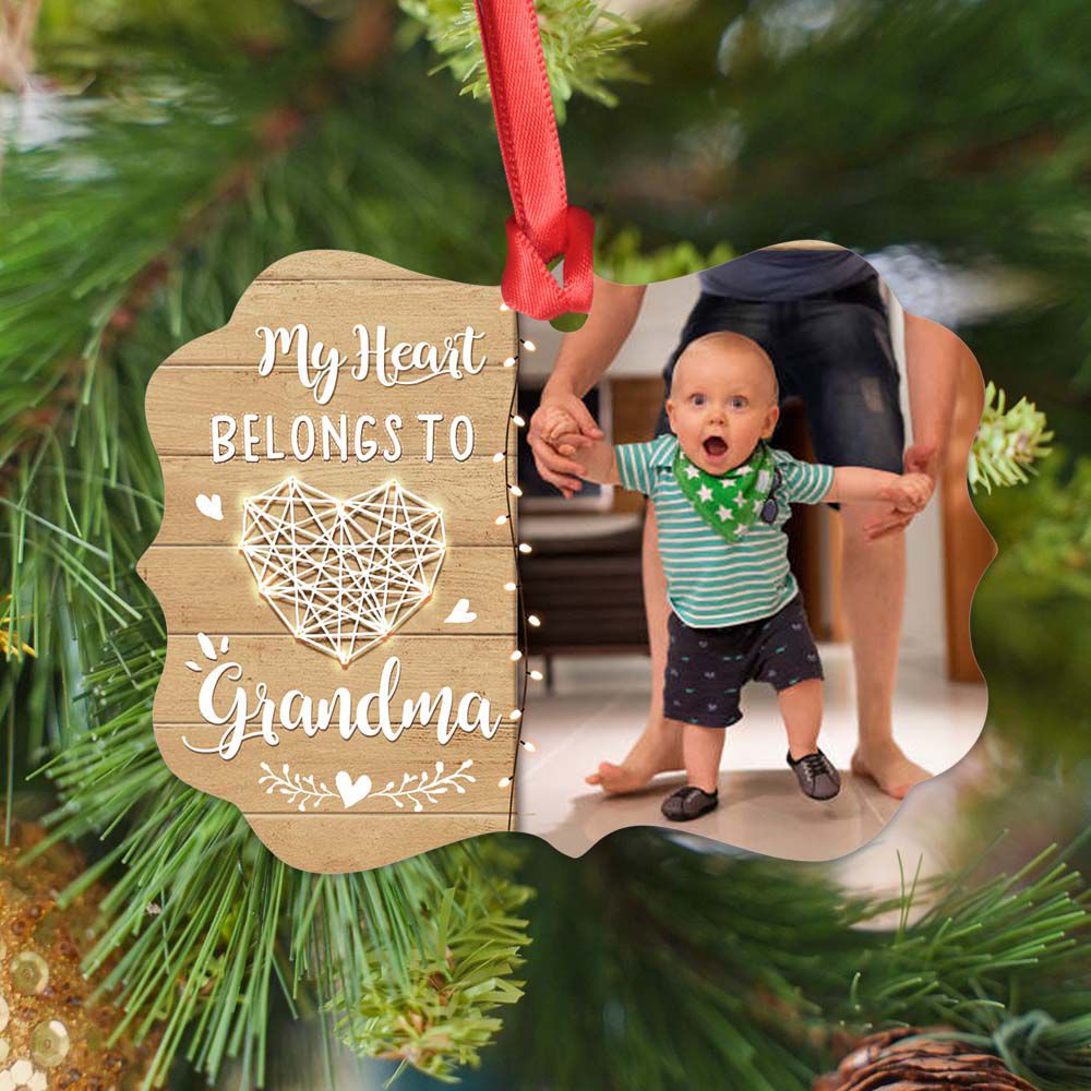 Personalized Grandma Medallion Metal Ornament My heart belongs to Gr Unifury