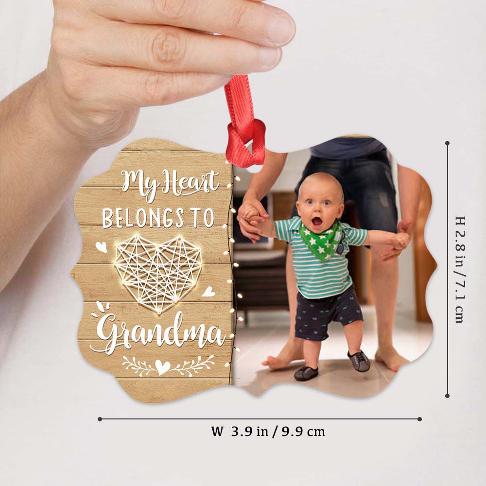 Personalized Grandma Medallion Metal Ornament  - My heart belongs to Grandma - Custom Photo