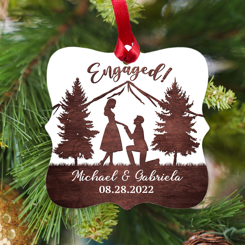 Personalized Engagement Square Metal Ornament gifts -  Custom Names, Date