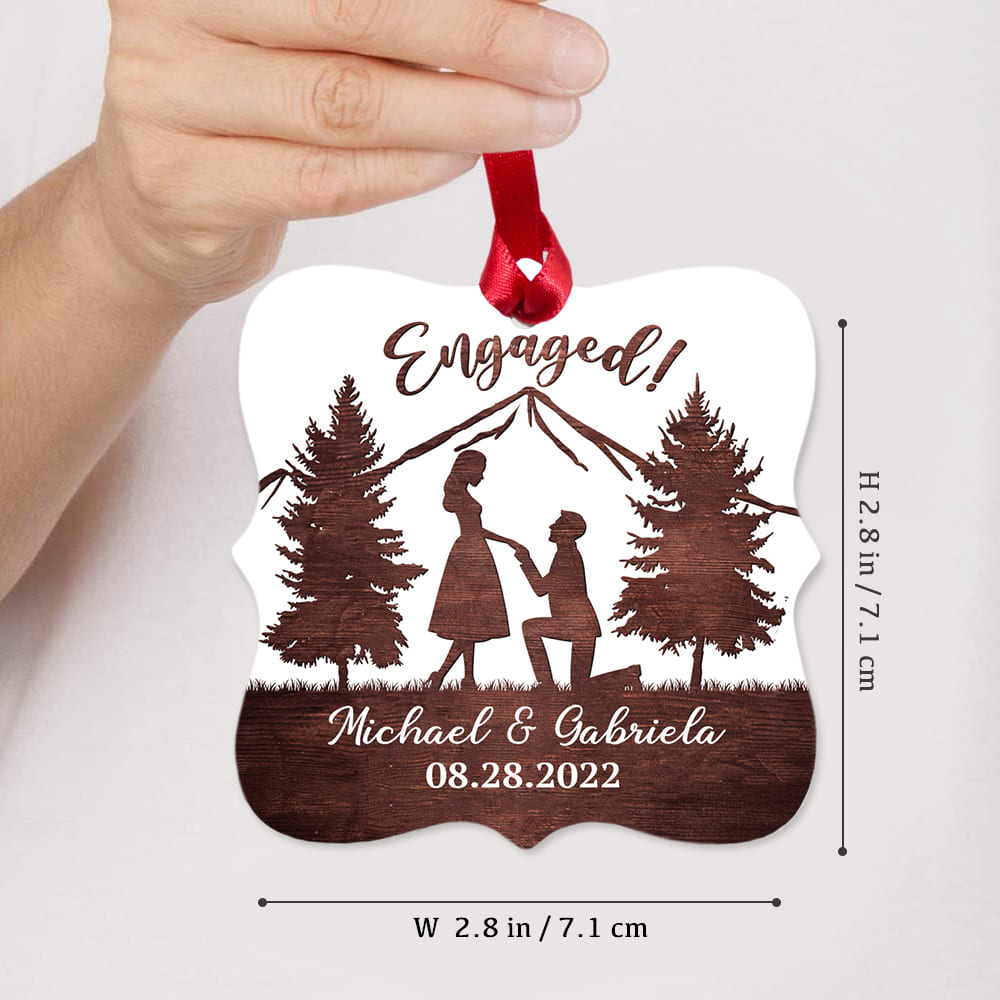 Personalized Engagement Square Metal Ornament gifts -  Custom Names, Date