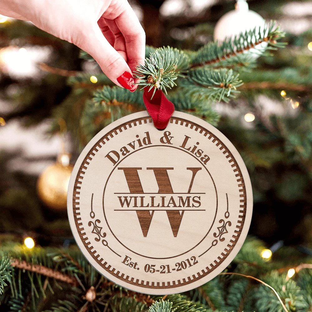 Personalized Anniversary Maple Round Ornament gifts for him for her - Custom name, alphabet, date