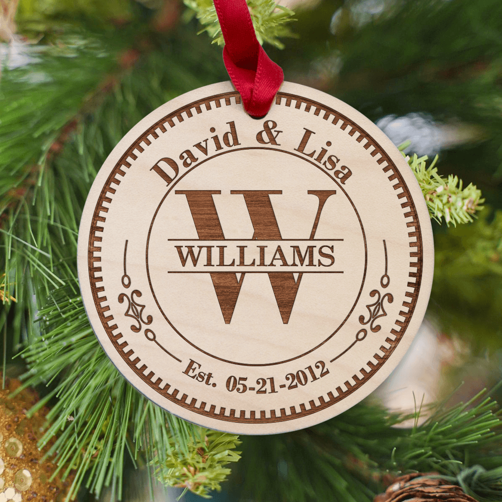 Personalized Anniversary Maple Round Ornament gifts for him for her - Custom name, alphabet, date