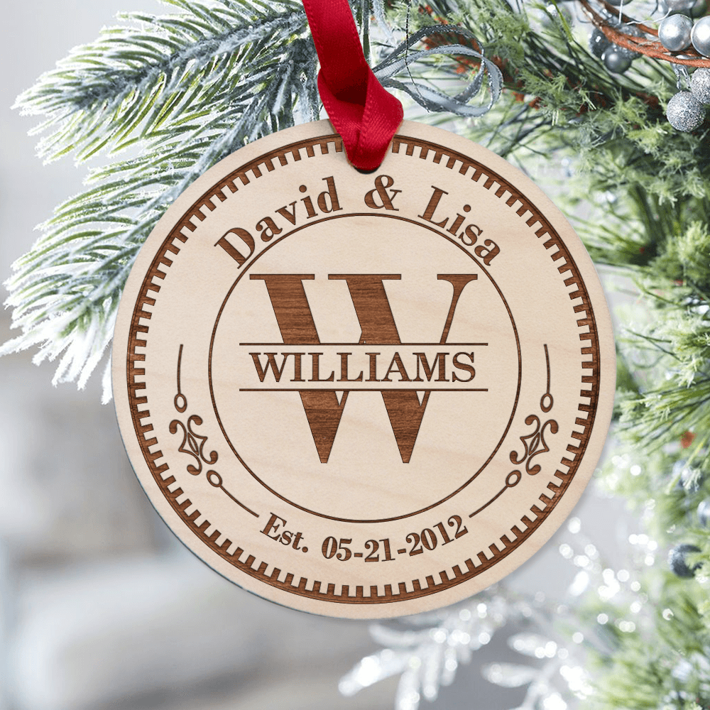 Personalized Anniversary Maple Round Ornament gifts for him for her - Custom name, alphabet, date