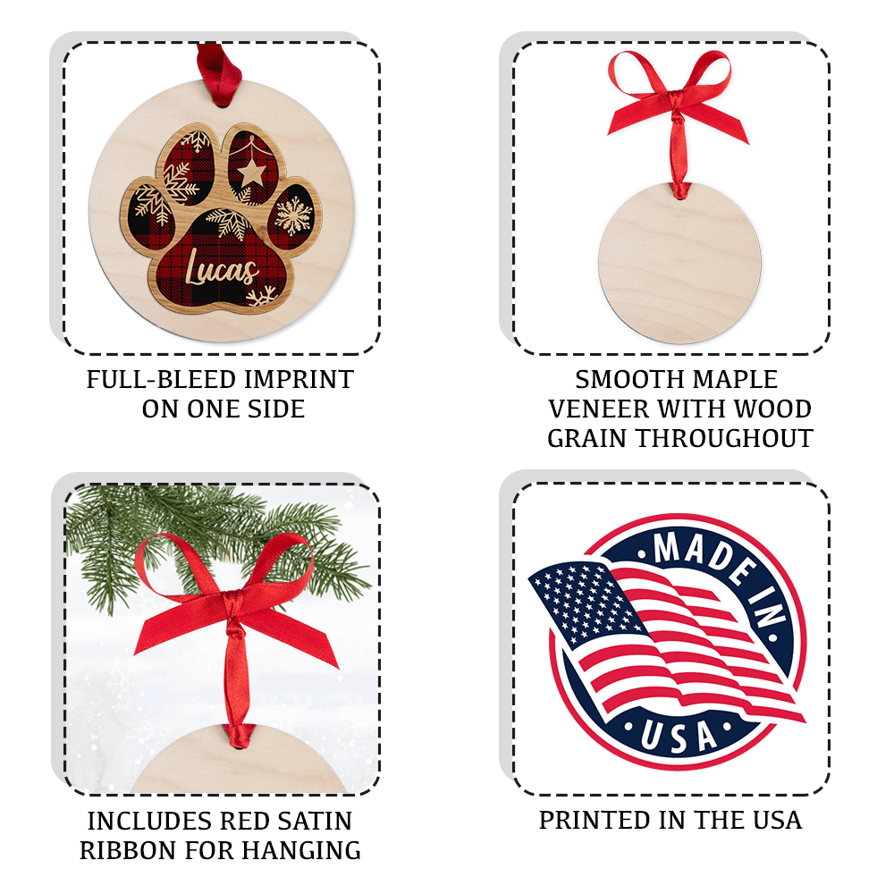 Personalized Christmas Maple Round Ornament gifts for dog cat lovers - Paw Print