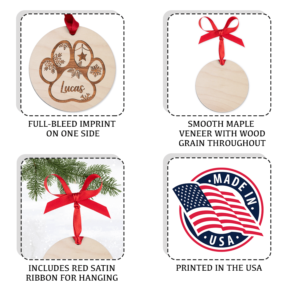 Personalized Christmas Maple Round Ornament gifts for dog cat lovers - Paw Print