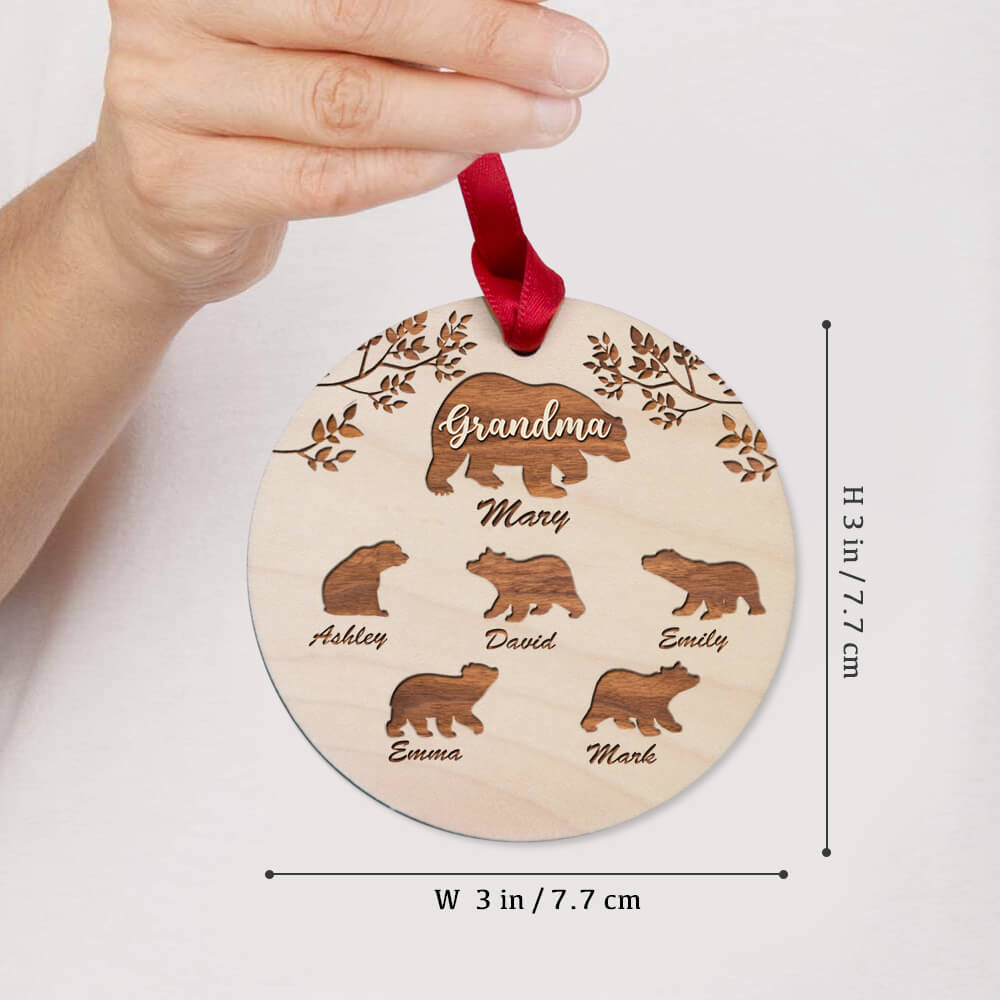 Personalized Grandma Bear Maple Round Ornament gifts - Custom Names