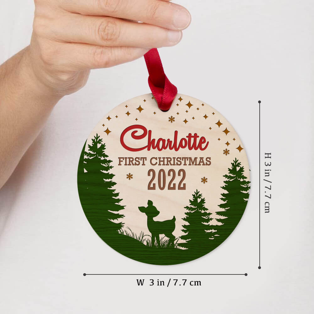 Personalized Christmas Maple Round Ornament gifts - Baby First Christmas