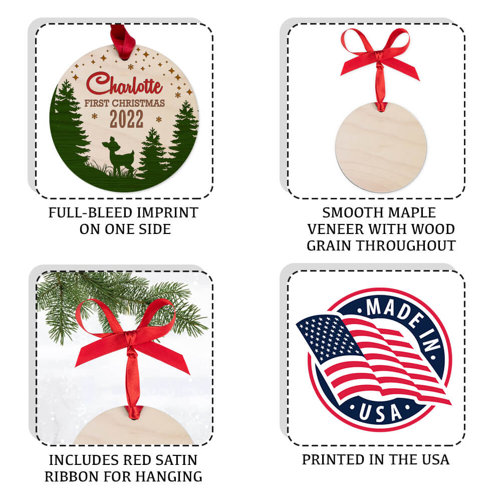 Personalized Christmas Maple Round Ornament gifts - Baby First Christmas