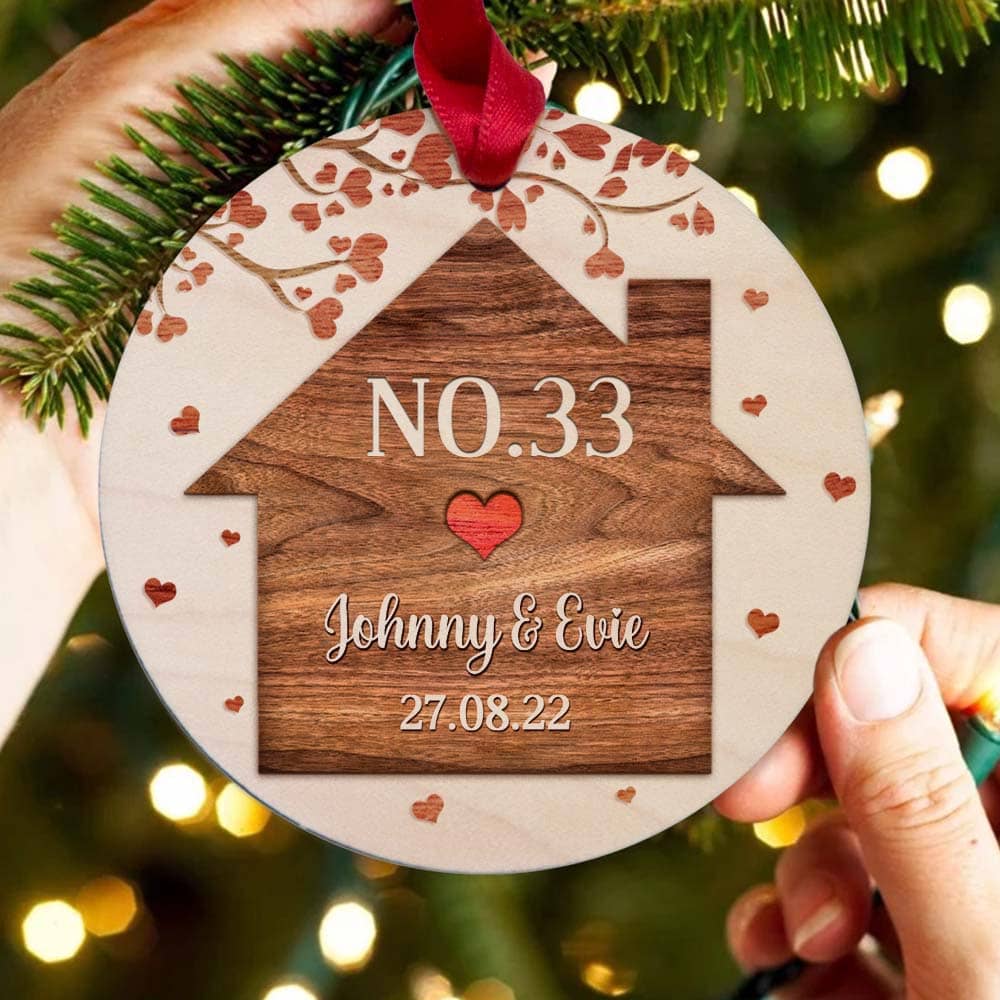 Personalized Christmas Maple Round Ornament gifts for family - New Home - Custom Number, Name, Date