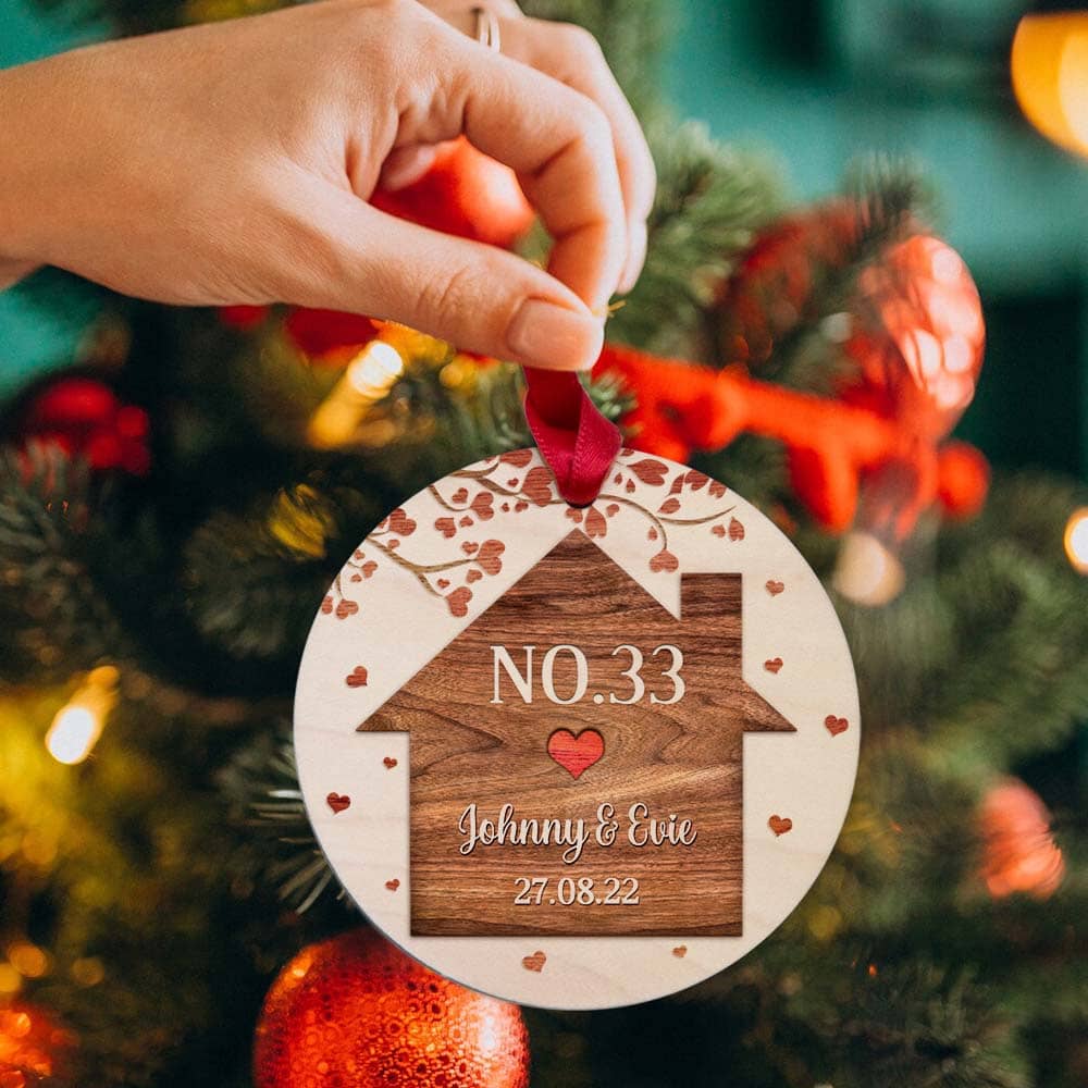 Personalized Christmas Maple Round Ornament gifts for family - New Home - Custom Number, Name, Date