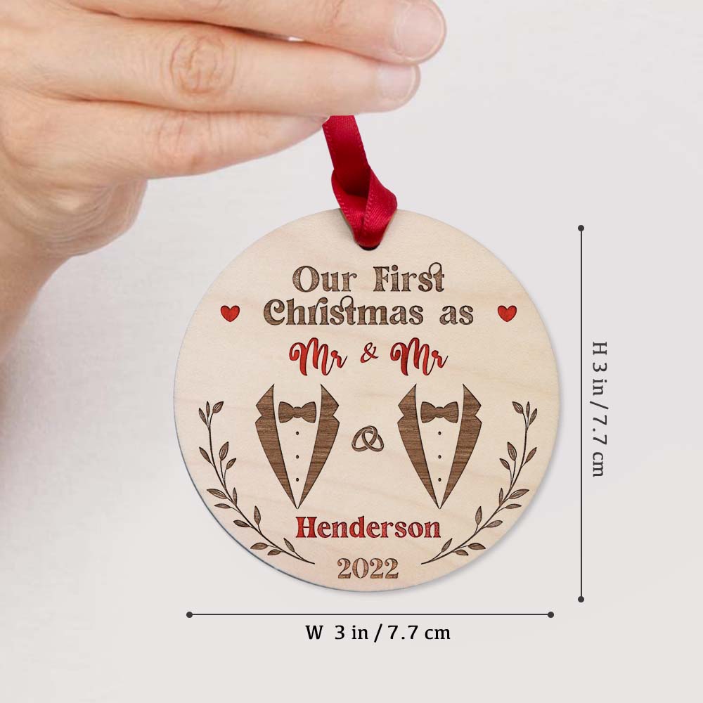 Personalized First Christmas Married Maple Round Ornament gifts - Custom Name, Year