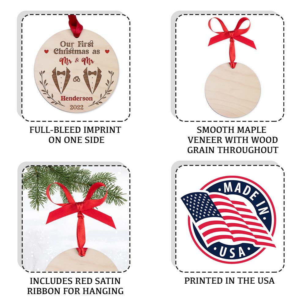 Personalized First Christmas Married Maple Round Ornament gifts - Custom Name, Year