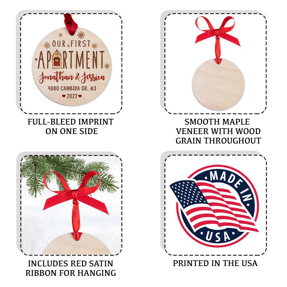Personalized Christmas Maple Round Ornament gifts for him for her - Our First Apartment